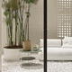 mesa lateral contemporânea / de rocha vulcânica / com base metálica / redonda