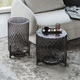 mesa lateral contemporânea / em vidro fumê / em vidro soprado / com base metálica laqueada