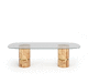mesa de jantar contemporânea / em vidro / com base em raiz de choupo / com base em latão polido