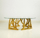 mesa de centro de design original / em vidro / com base em latão polido / oval