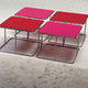 mesa lateral de design minimalista / em MDF / com base metálica / redonda