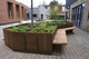 floreira com banco integrado / em madeira / em aço Corten / retangular