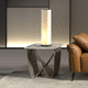 mesa lateral contemporânea / em mármore / em grés porcelanato / com base em aço inox laqueado